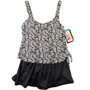 NEW Azul Swimdress Womens 10 Black Skirt Modest Molded Cups Retro‎ Pin Up Resort